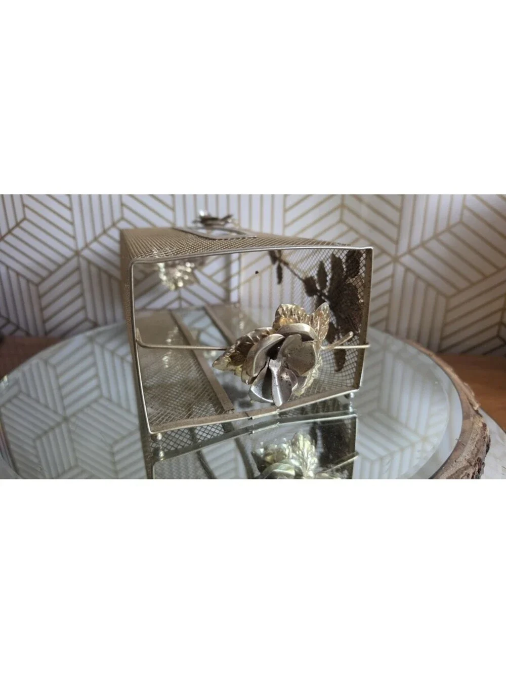 Vintage Floral Gold Tone Filigree Tissue Box Cover Hollywood Regency